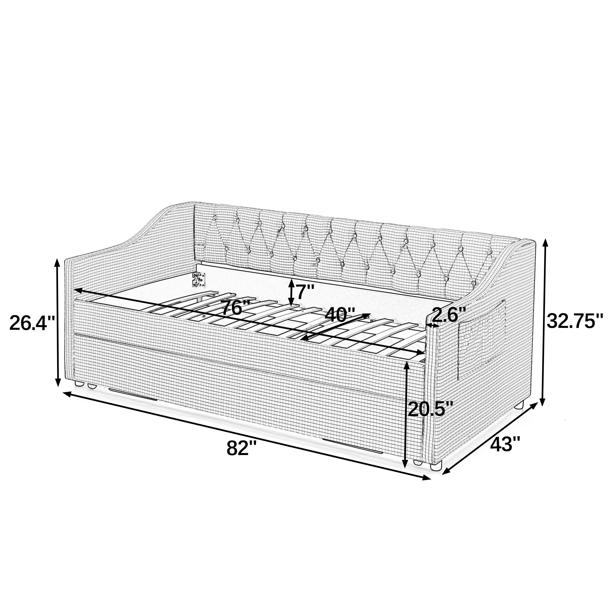 Twin‑Size Upholstered Convertible Daybed