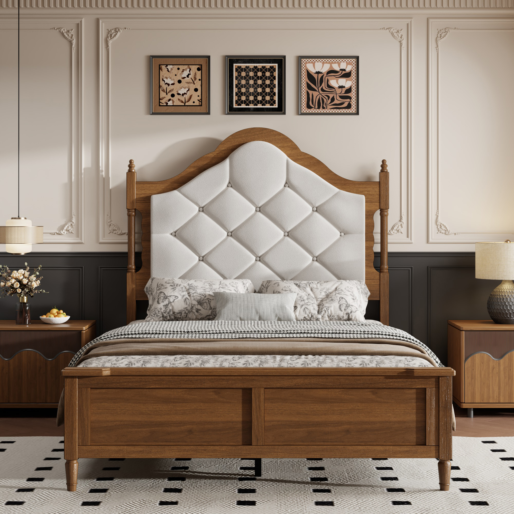 Full Size Bed Frame With Upholstered Headboard