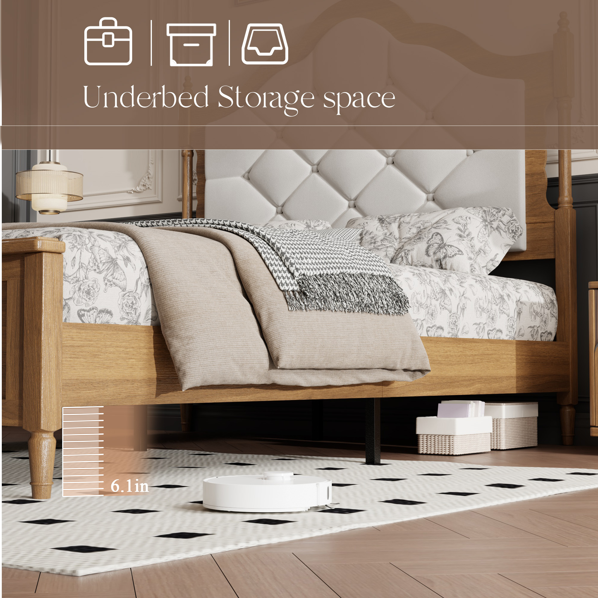 Queen Size Bed Frame With Upholstered Headboard