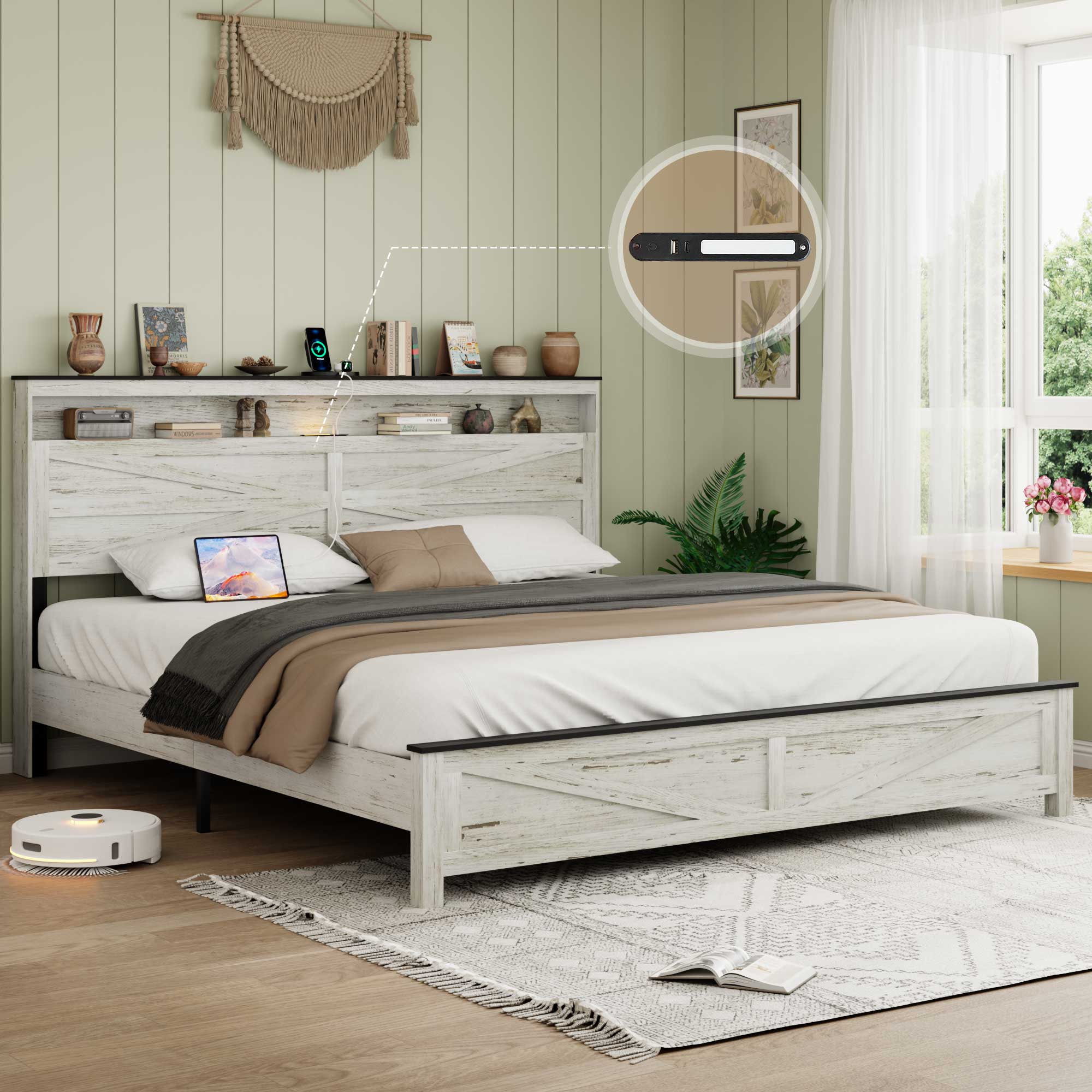 King Size Bed With Wooden Headboard