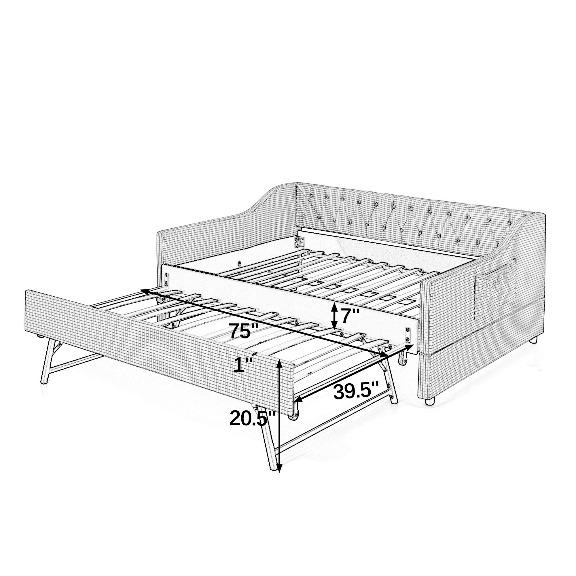 Full‑Size Upholstered Convertible Daybed
