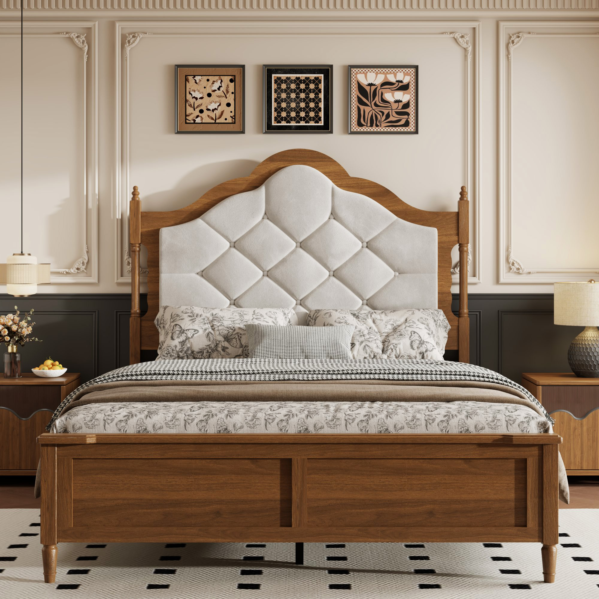 Queen Size Bed Frame With Upholstered Headboard