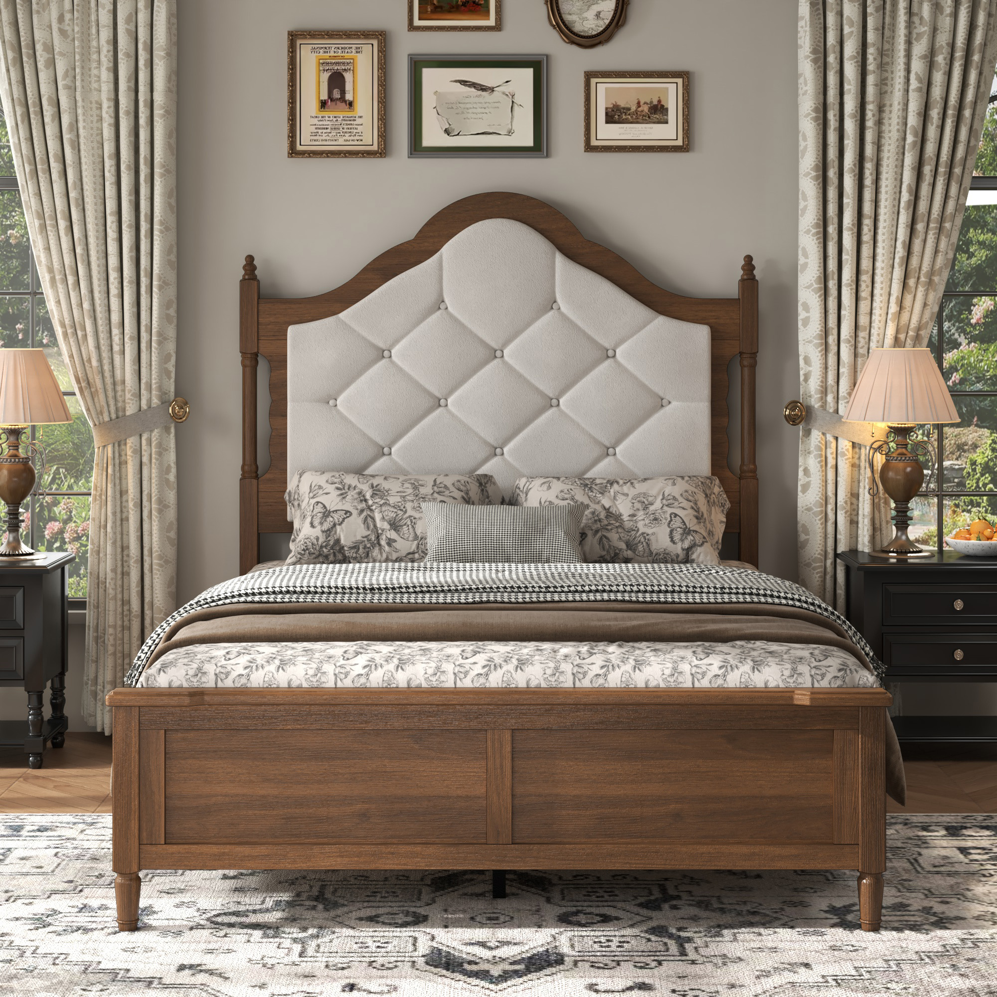 Full Size Bed Frame With Upholstered Headboard