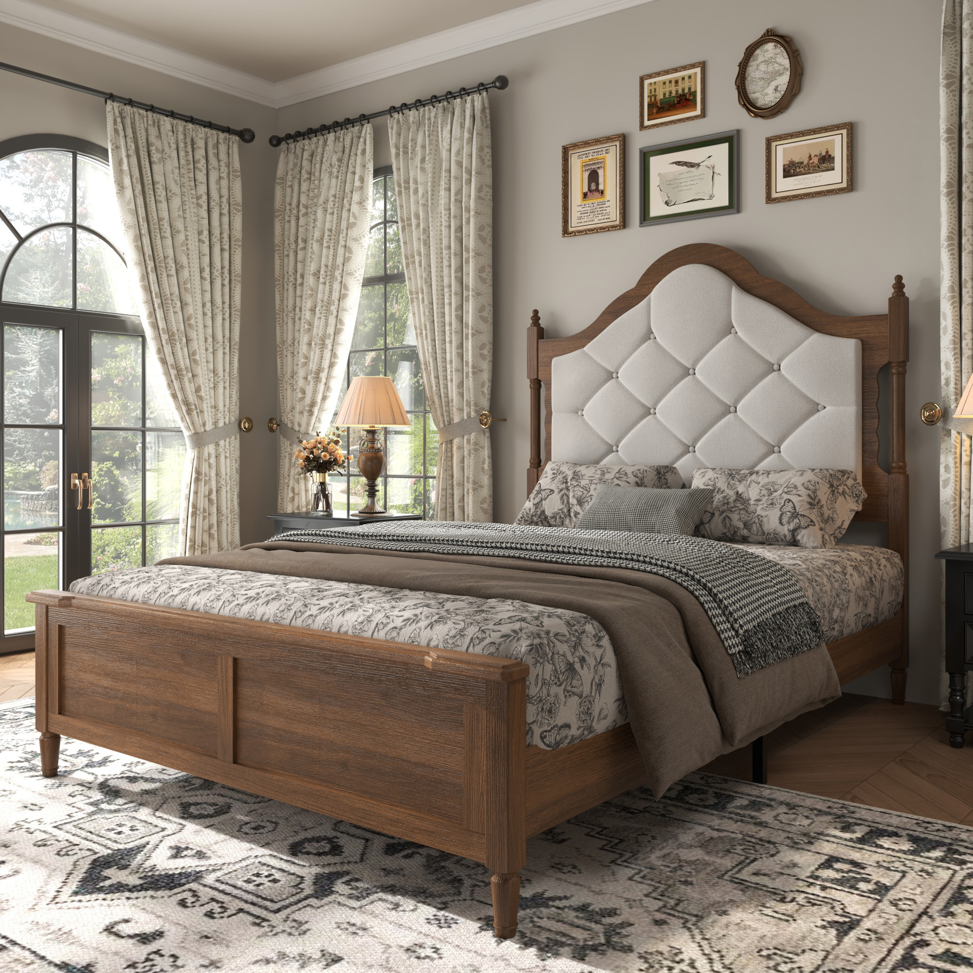 Full Size Bed Frame With Upholstered Headboard