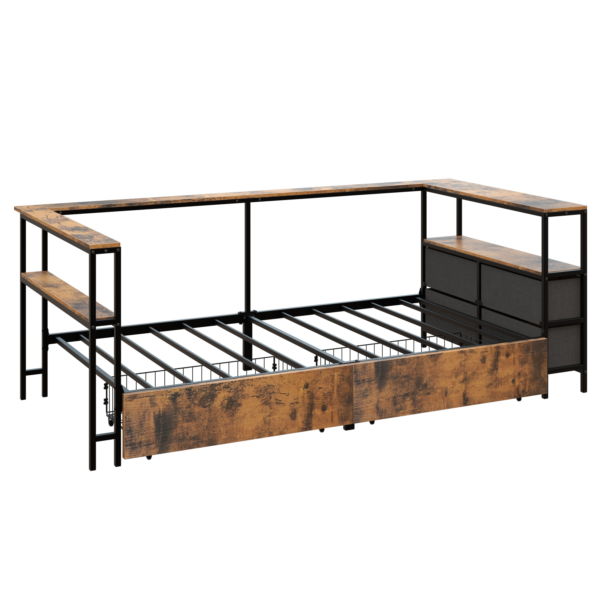 Twin Size Metal Platform Bed Frames with Storage Drawers