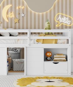 Full Size Solid Wood Low Loft Bed Frame
