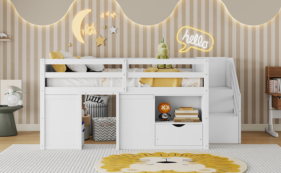 Full Size Solid Wood Low Loft Bed Frame