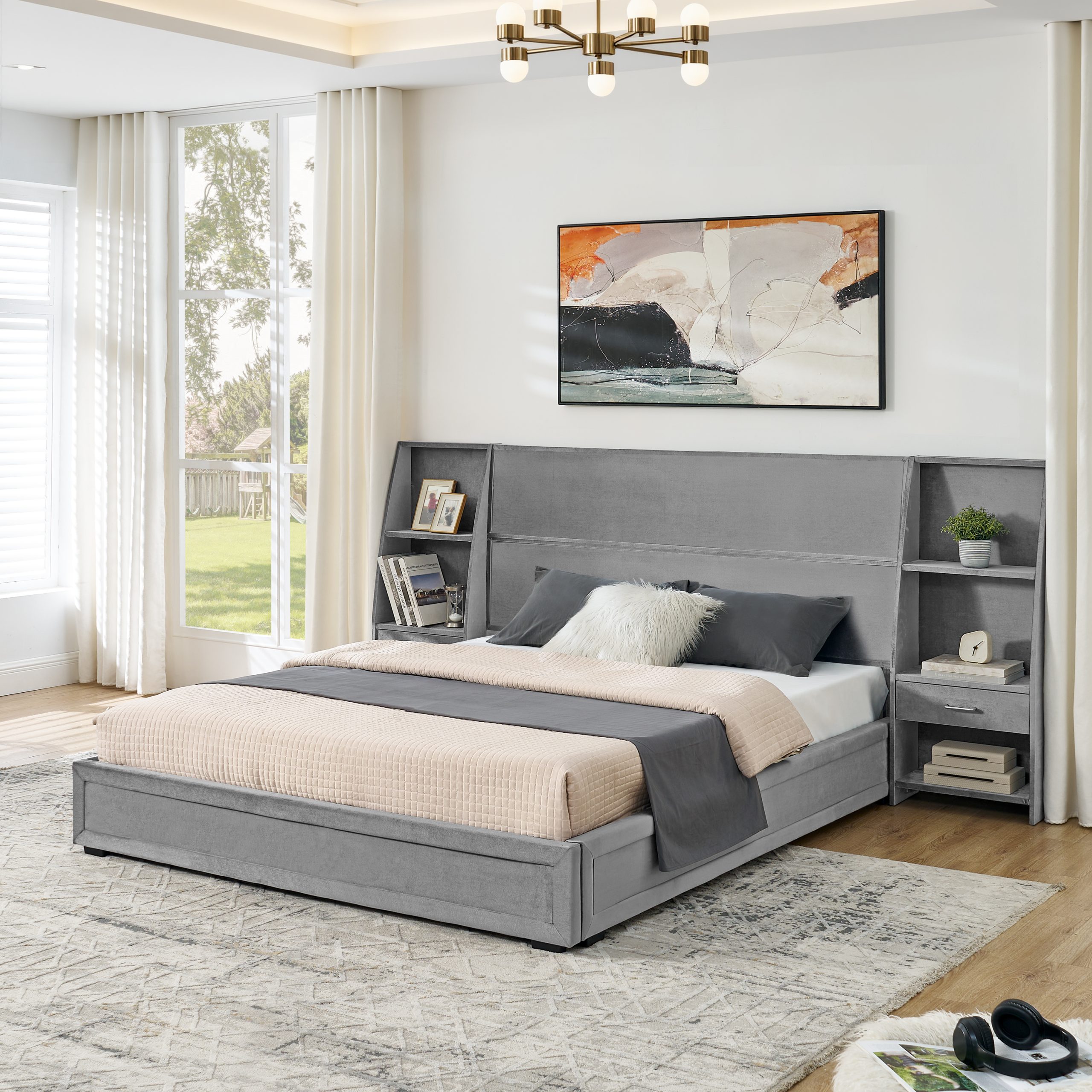 Queen Size Modern Storage Platform Bed Frame