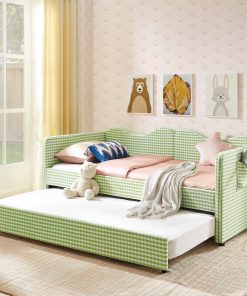 Gingham Upholstered Twin Size Daybed