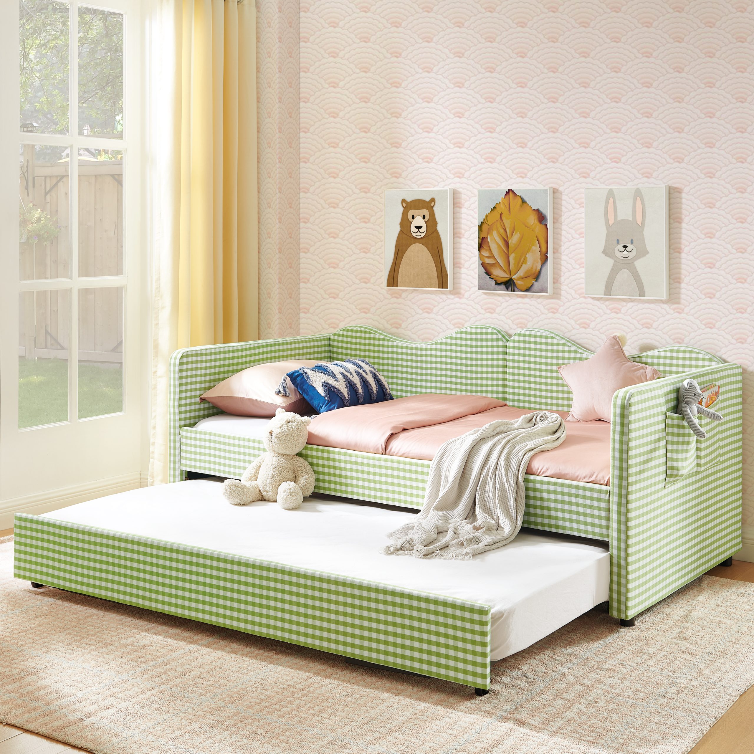 Gingham Upholstered Twin Size Daybed