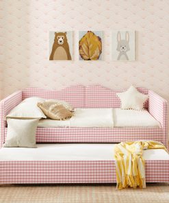 Gingham Upholstered Full Size Daybed