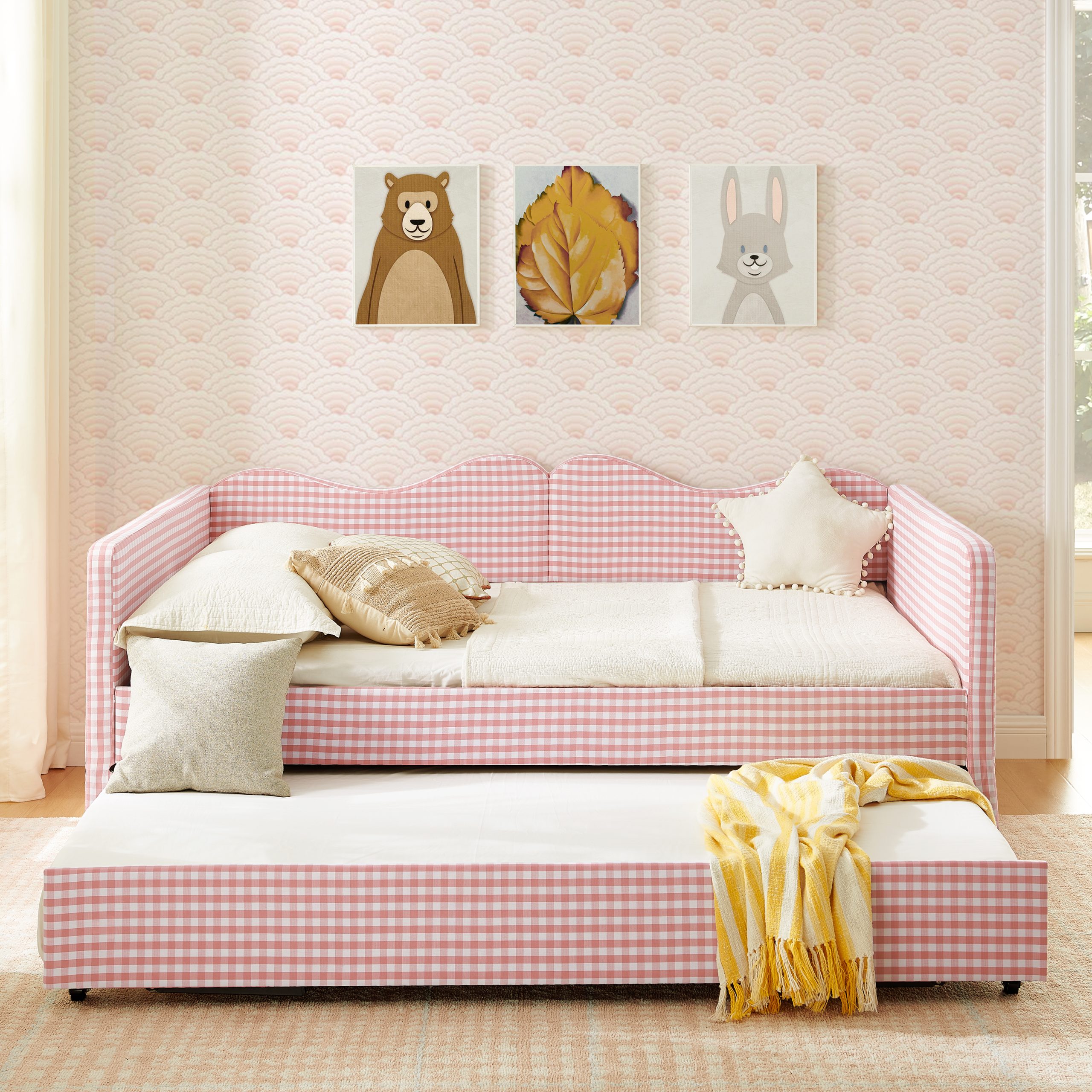 Gingham Upholstered Full Size Daybed