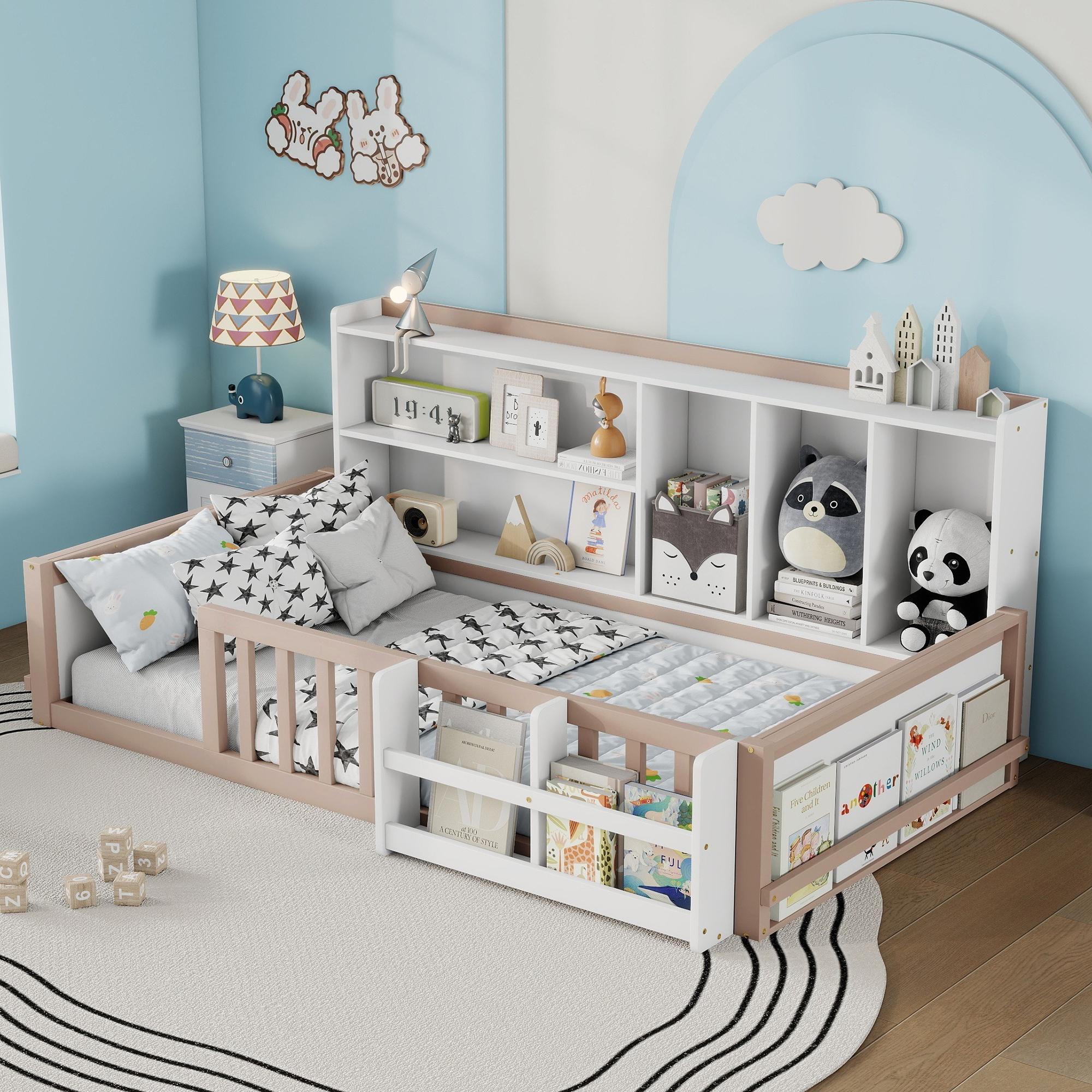 Twin Size Kids Wooden Platform Bed