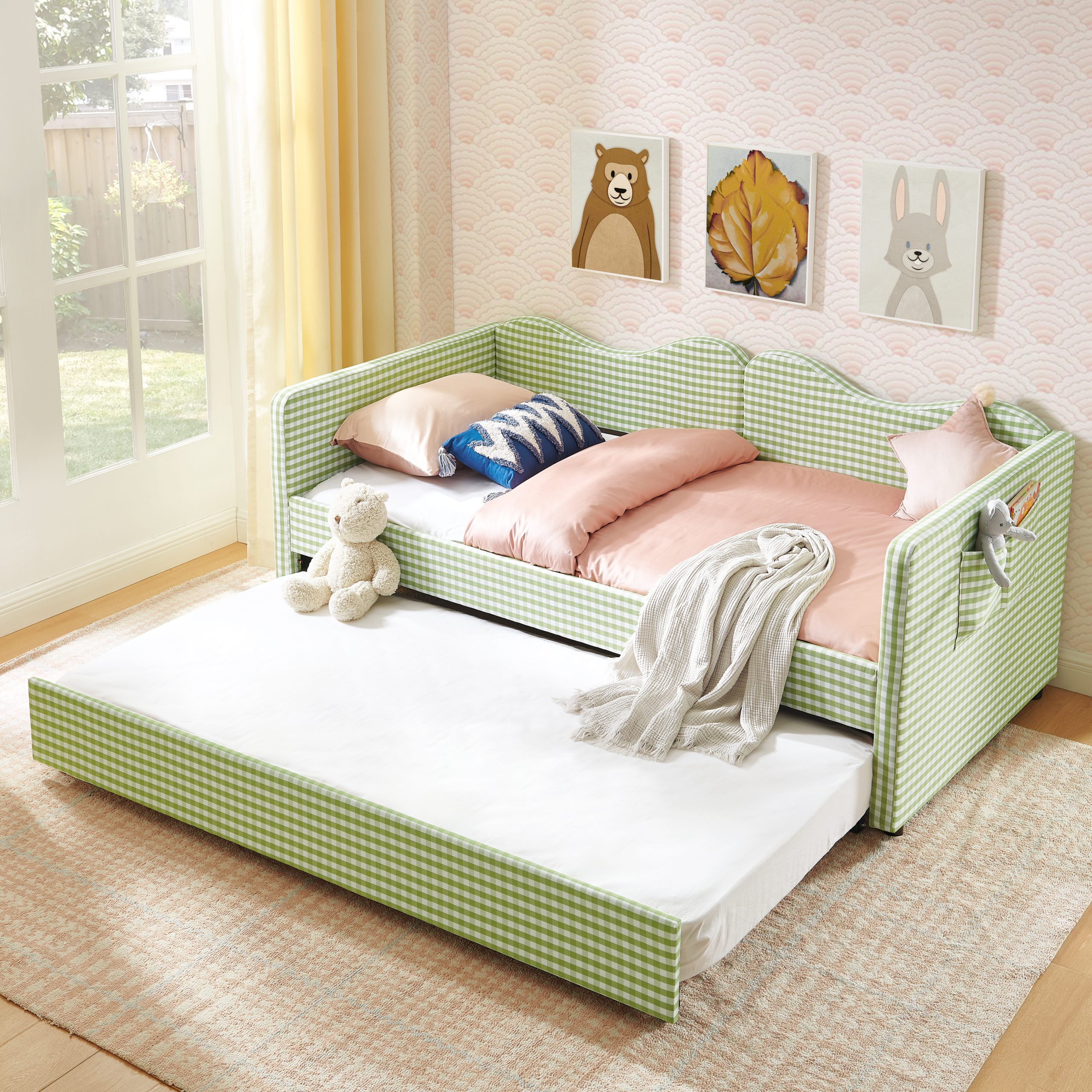 Gingham Upholstered Twin Size Daybed