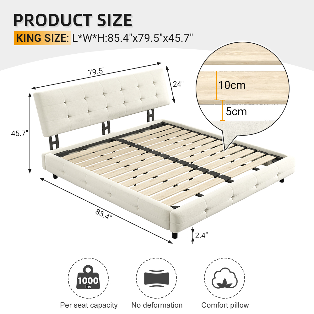 Chenille King Size Platform Bed