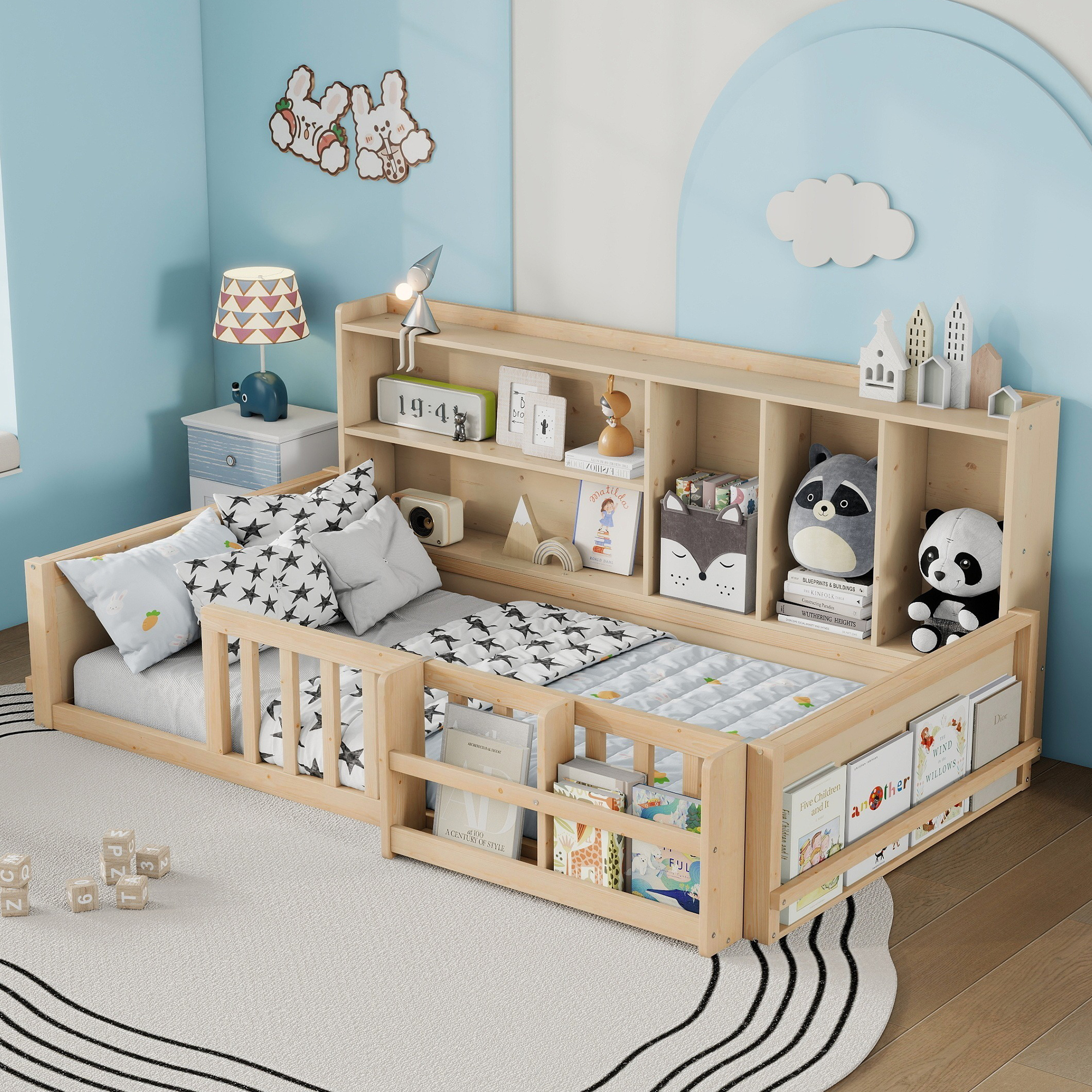 Twin Size Kids Wooden Platform Bed