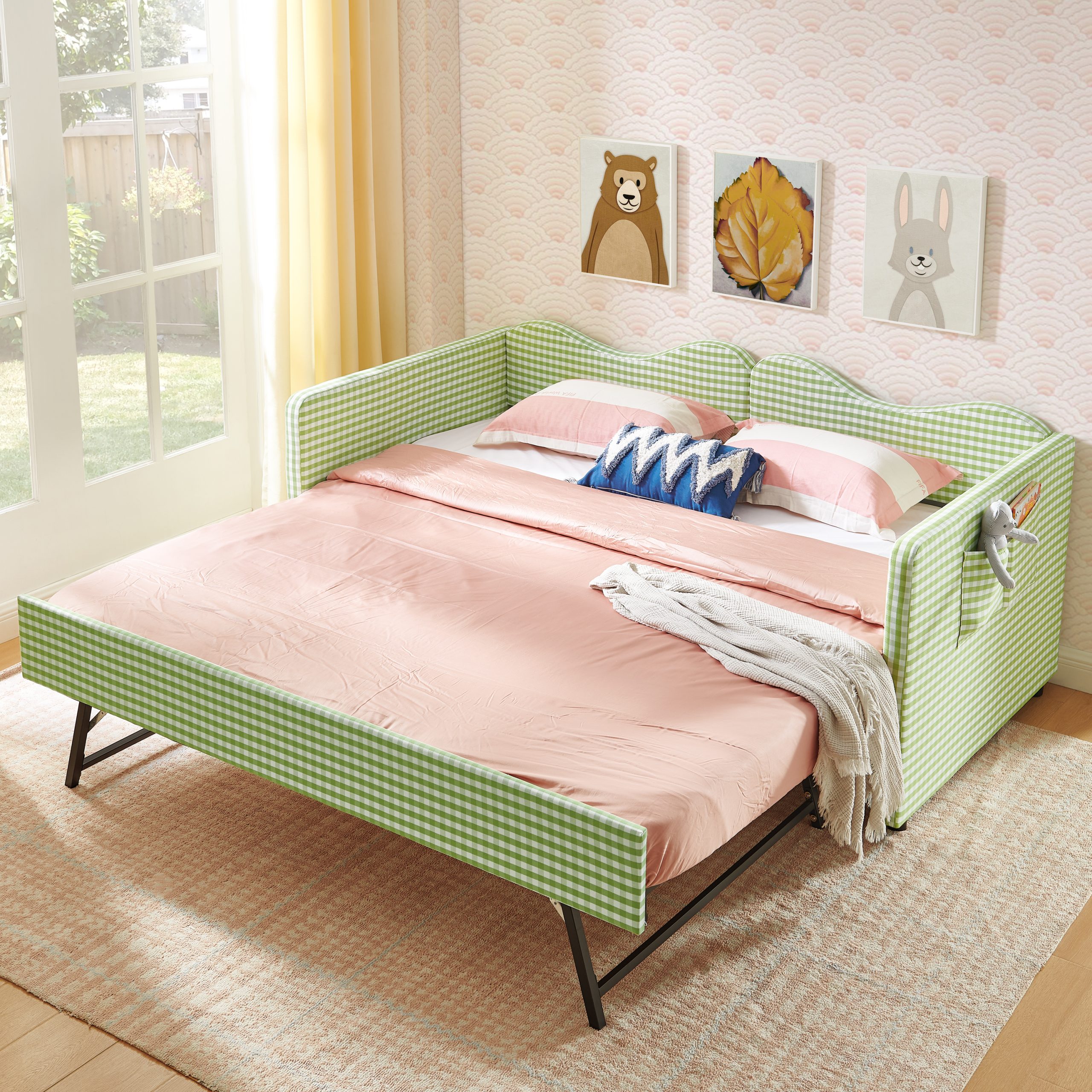 Gingham Upholstered Twin Size Daybed