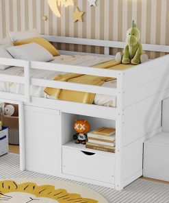 Full Size Solid Wood Low Loft Bed Frame