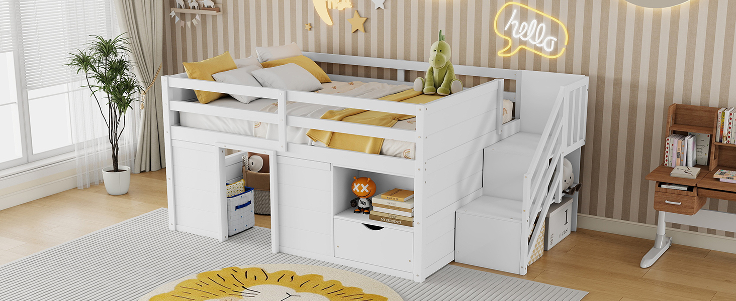 Full Size Solid Wood Low Loft Bed Frame