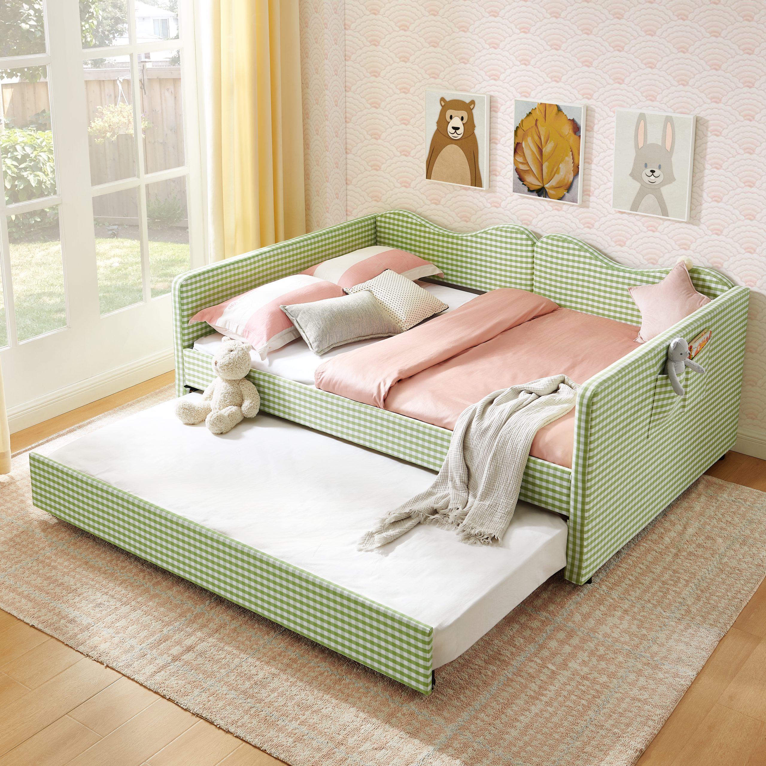 Gingham Upholstered Full Size Daybed
