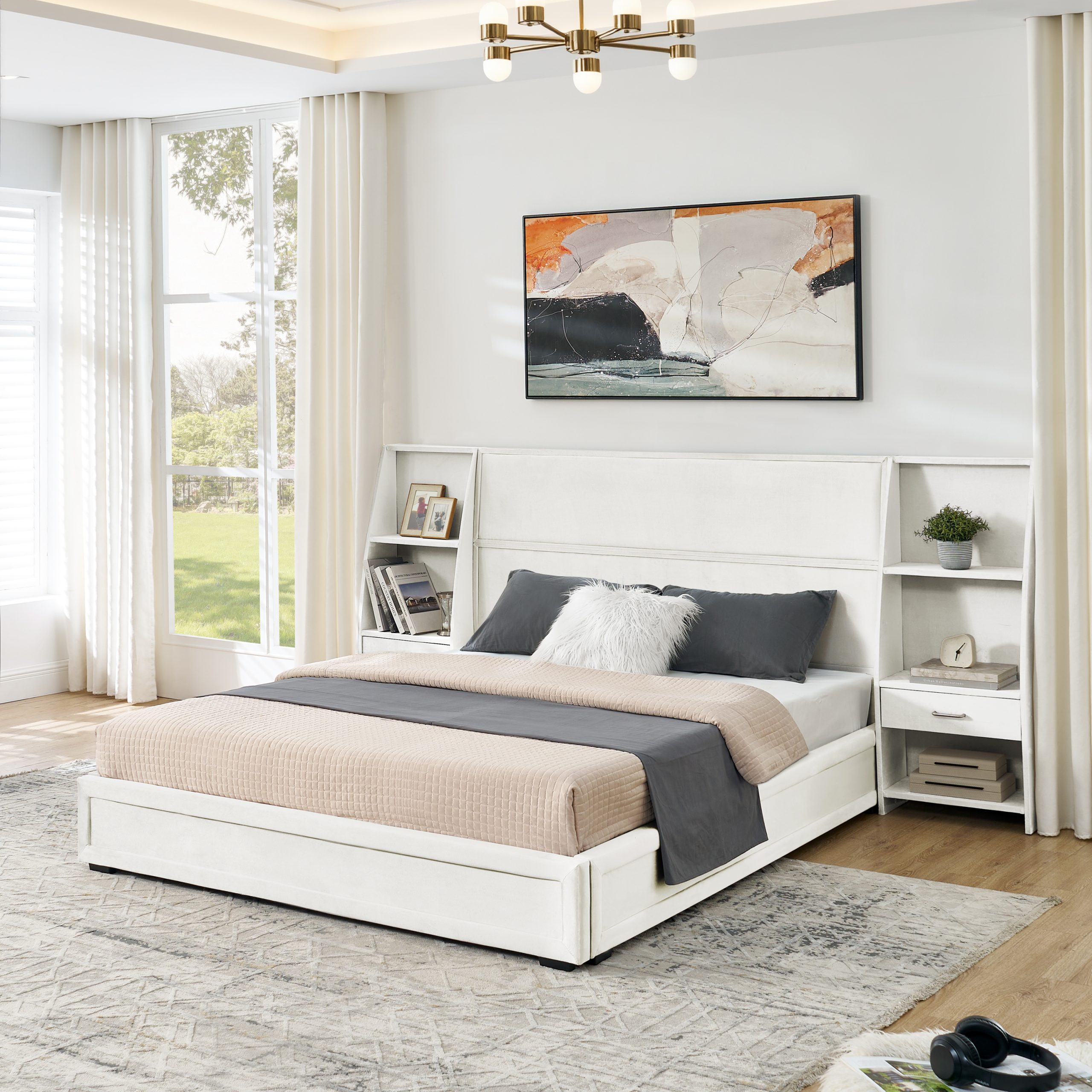 Queen Size Modern Storage Platform Bed Frame
