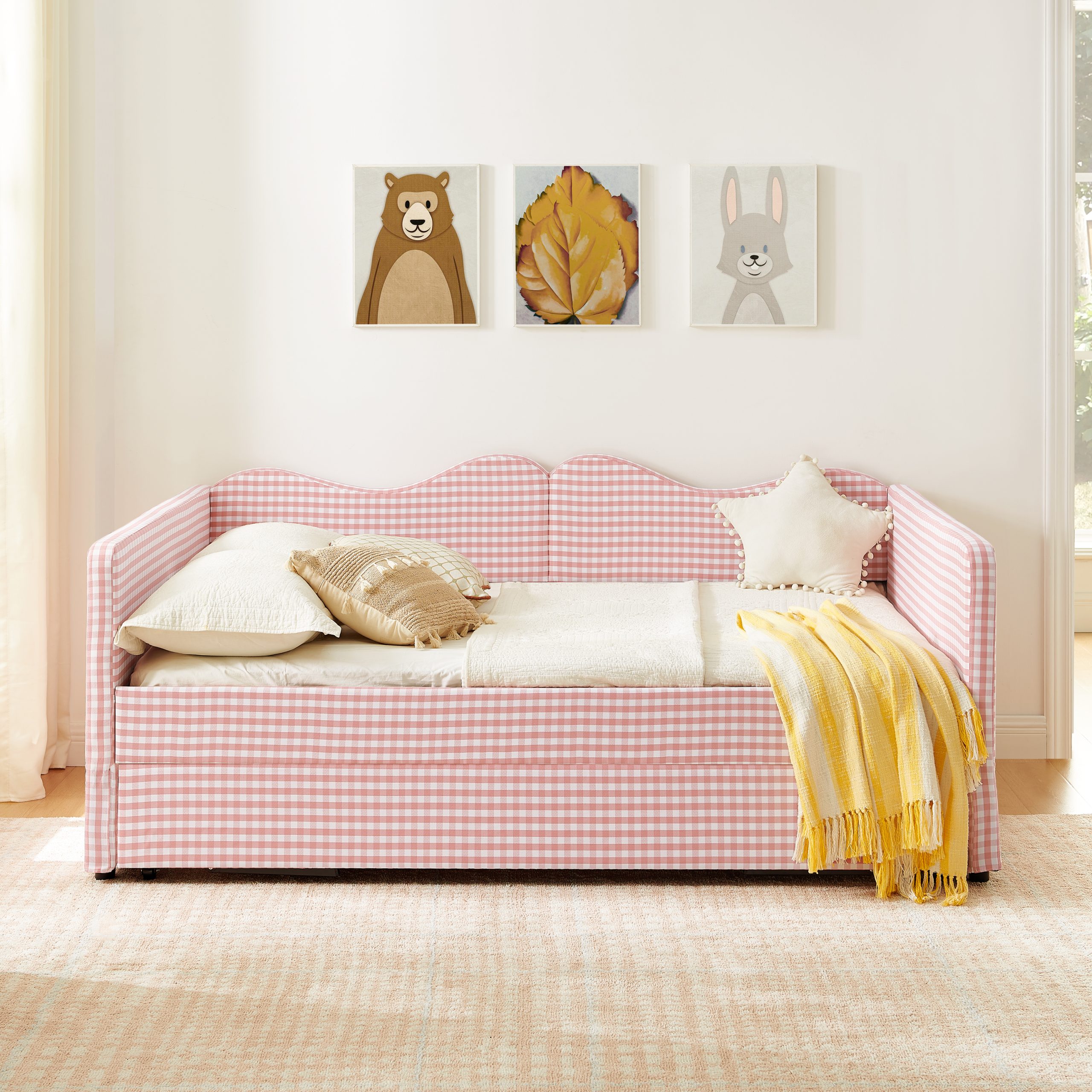 Gingham Upholstered Full Size Daybed