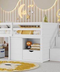 Full Size Solid Wood Low Loft Bed Frame