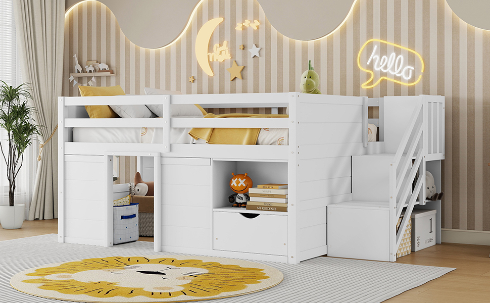 Full Size Solid Wood Low Loft Bed Frame