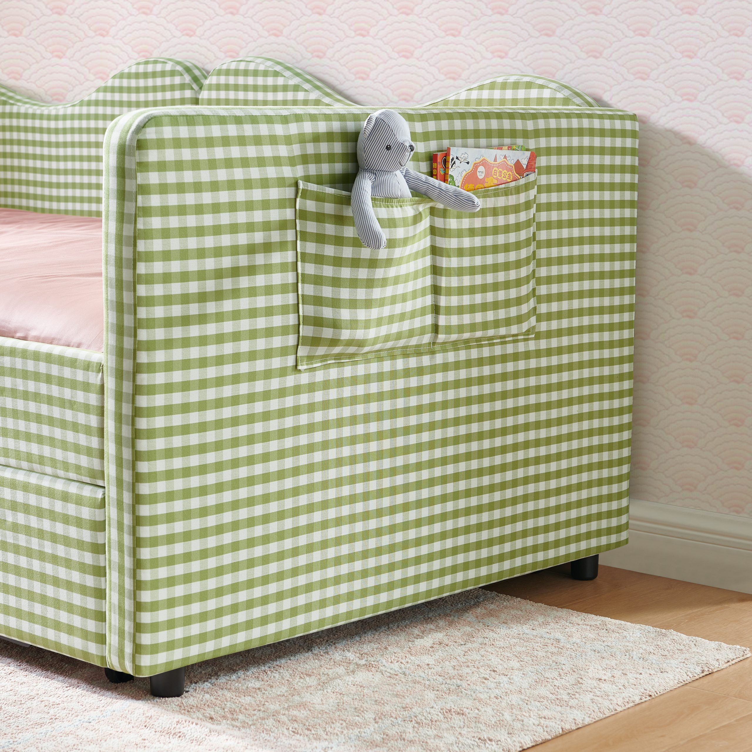 Gingham Upholstered Twin Size Daybed