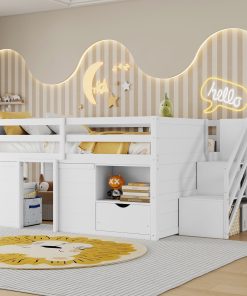 Full Size Solid Wood Low Loft Bed Frame