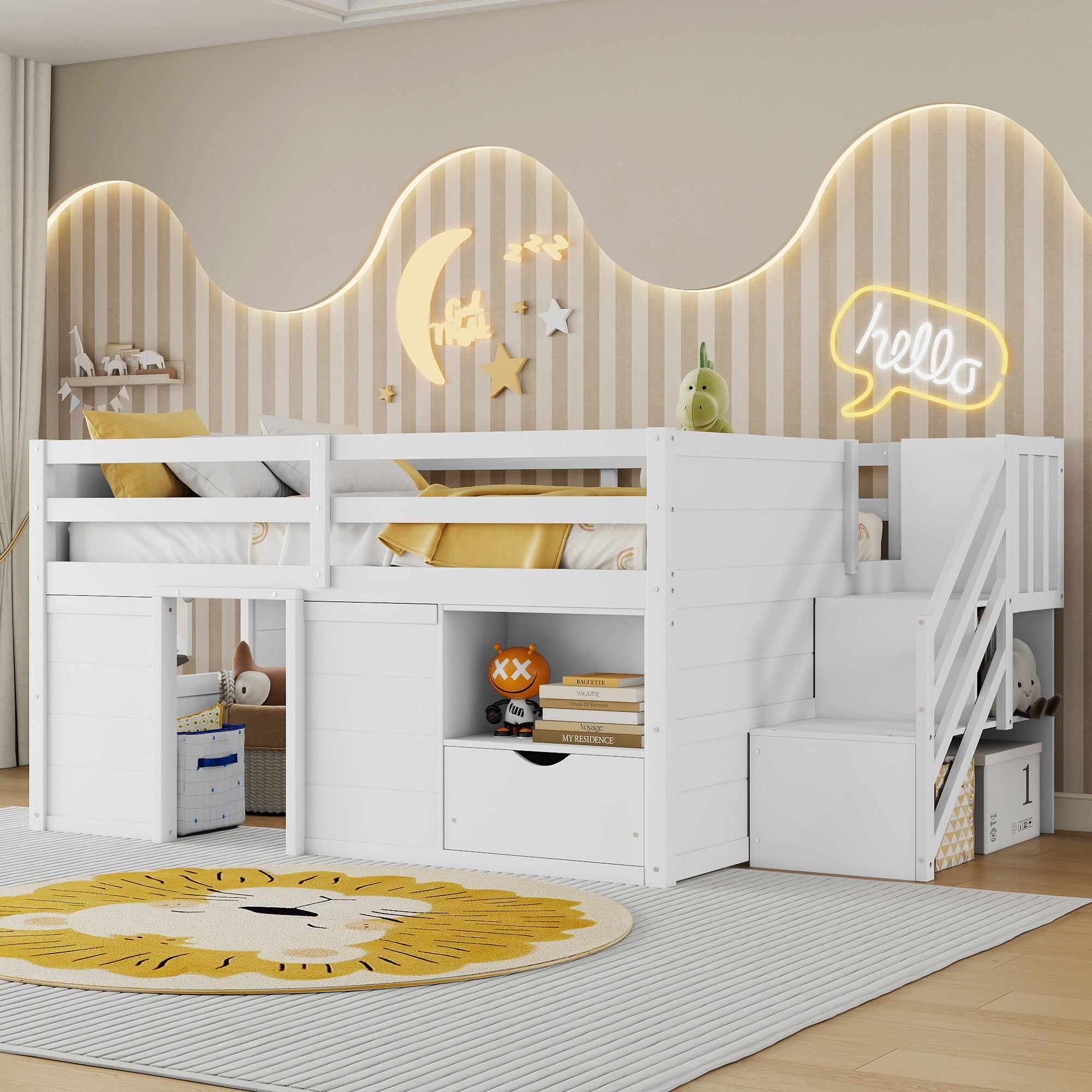 Full Size Solid Wood Low Loft Bed Frame