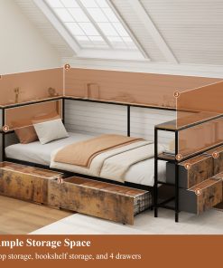 Twin Size Metal Platform Bed Frames with Storage Drawers