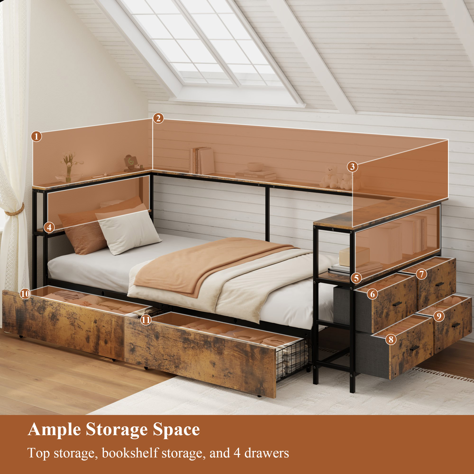 Twin Size Metal Platform Bed Frames with Storage Drawers
