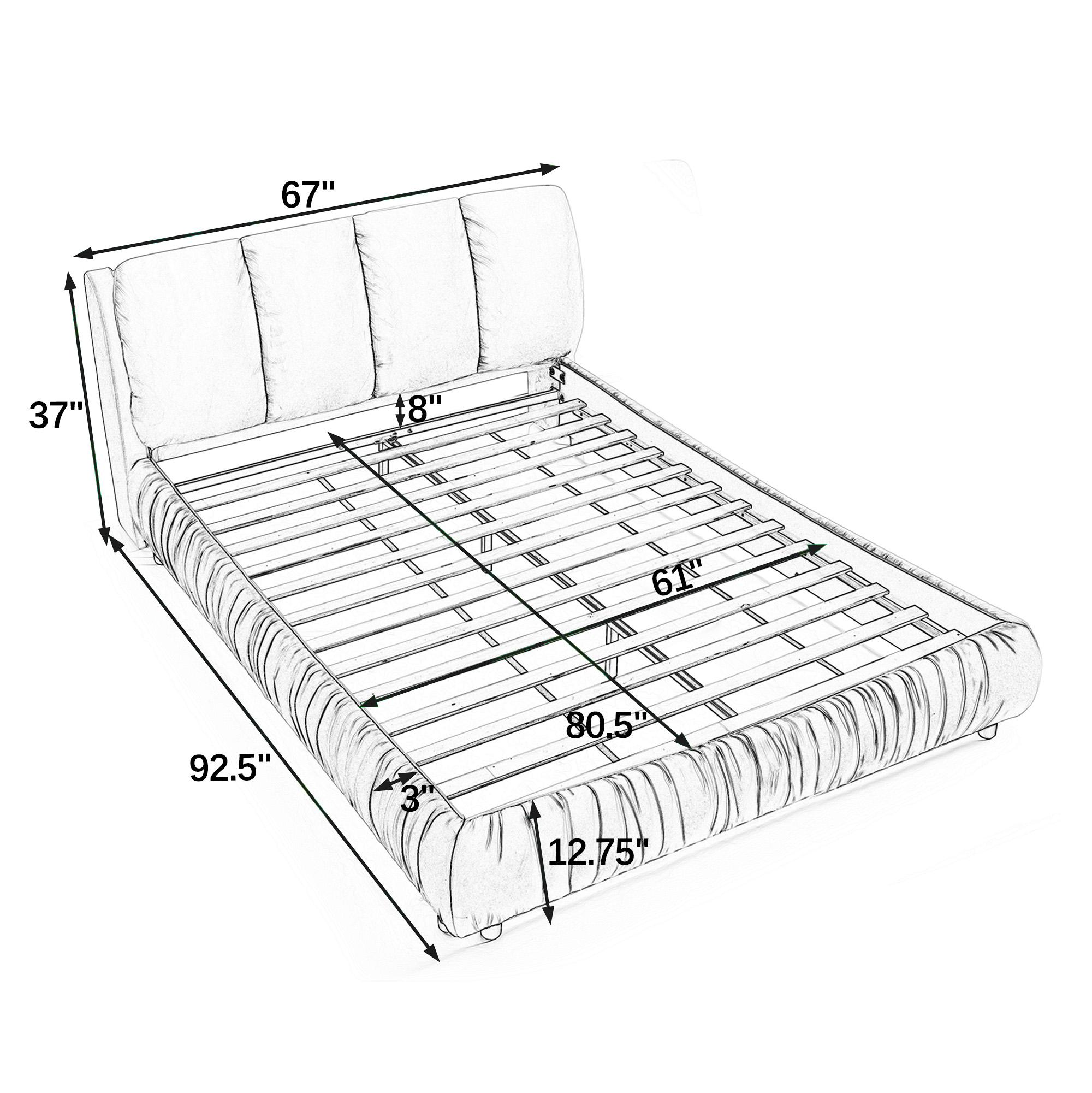 Minimalist Style Queen Size Upholstered Bed Frame