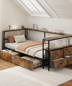 Twin Size Metal Platform Bed Frames with Storage Drawers