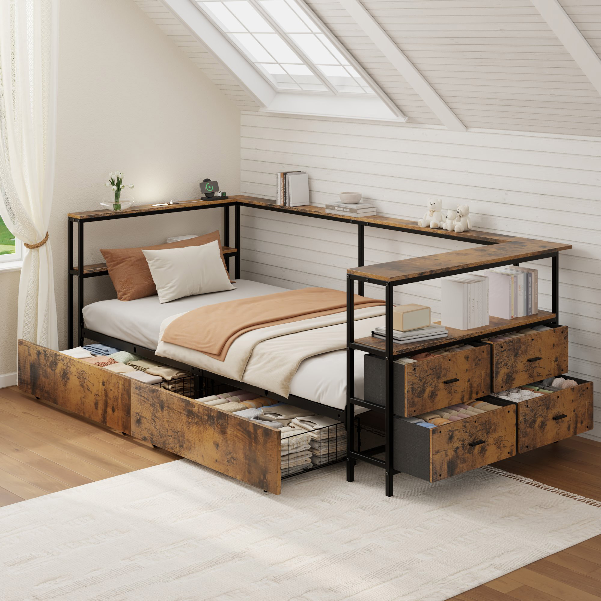 Twin Size Metal Platform Bed Frames with Storage Drawers