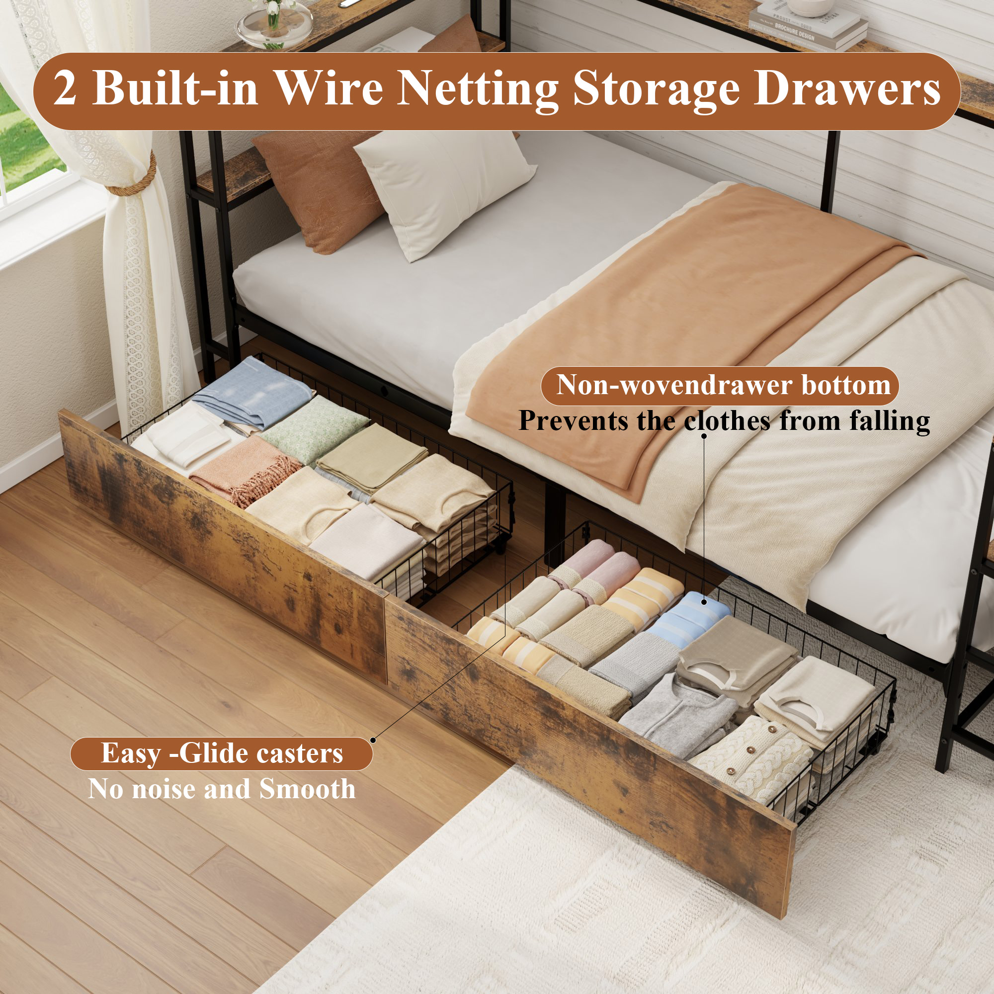 Twin Size Metal Platform Bed Frames with Storage Drawers