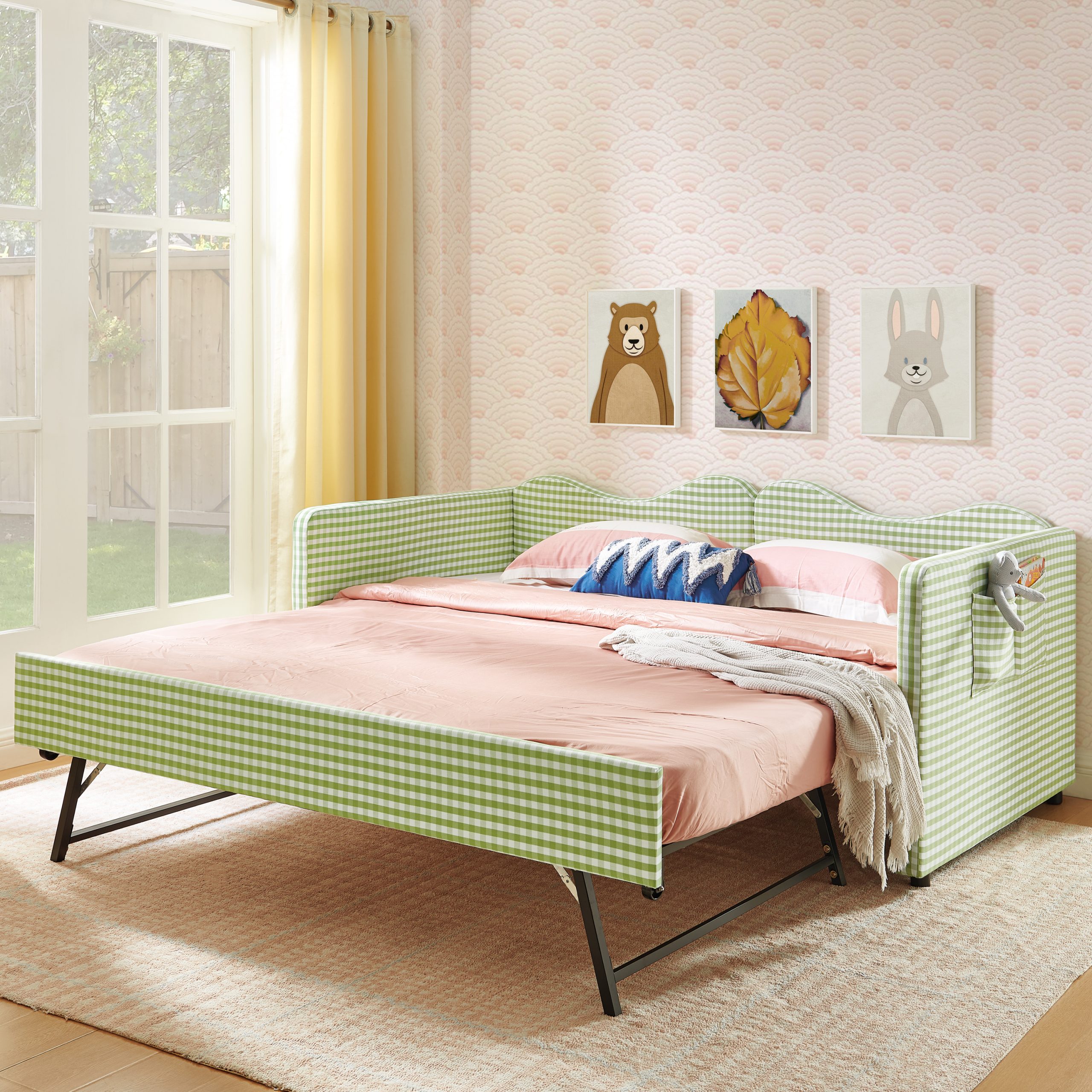 Gingham Upholstered Twin Size Daybed