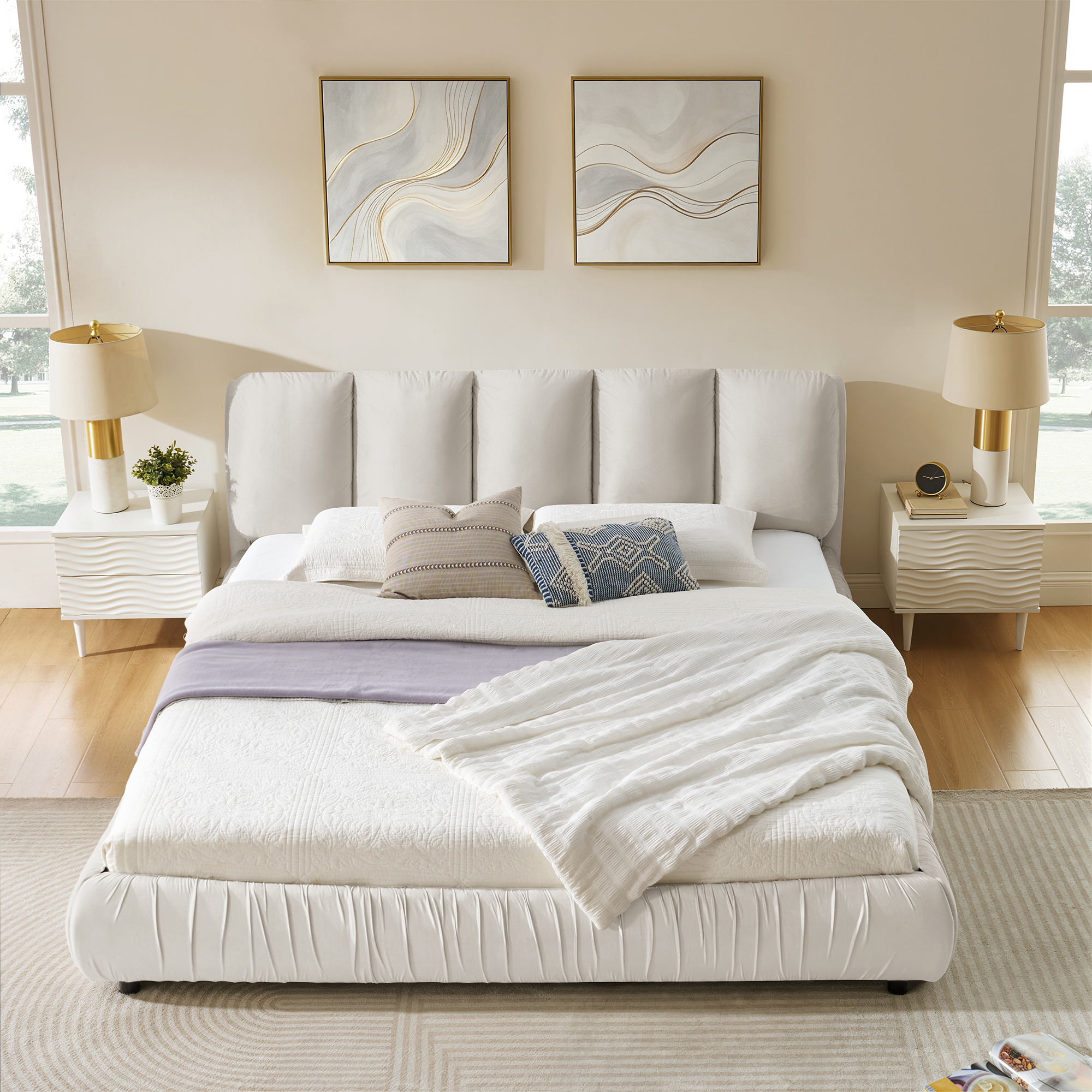 Minimalist Style King Size Upholstered Bed Frame
