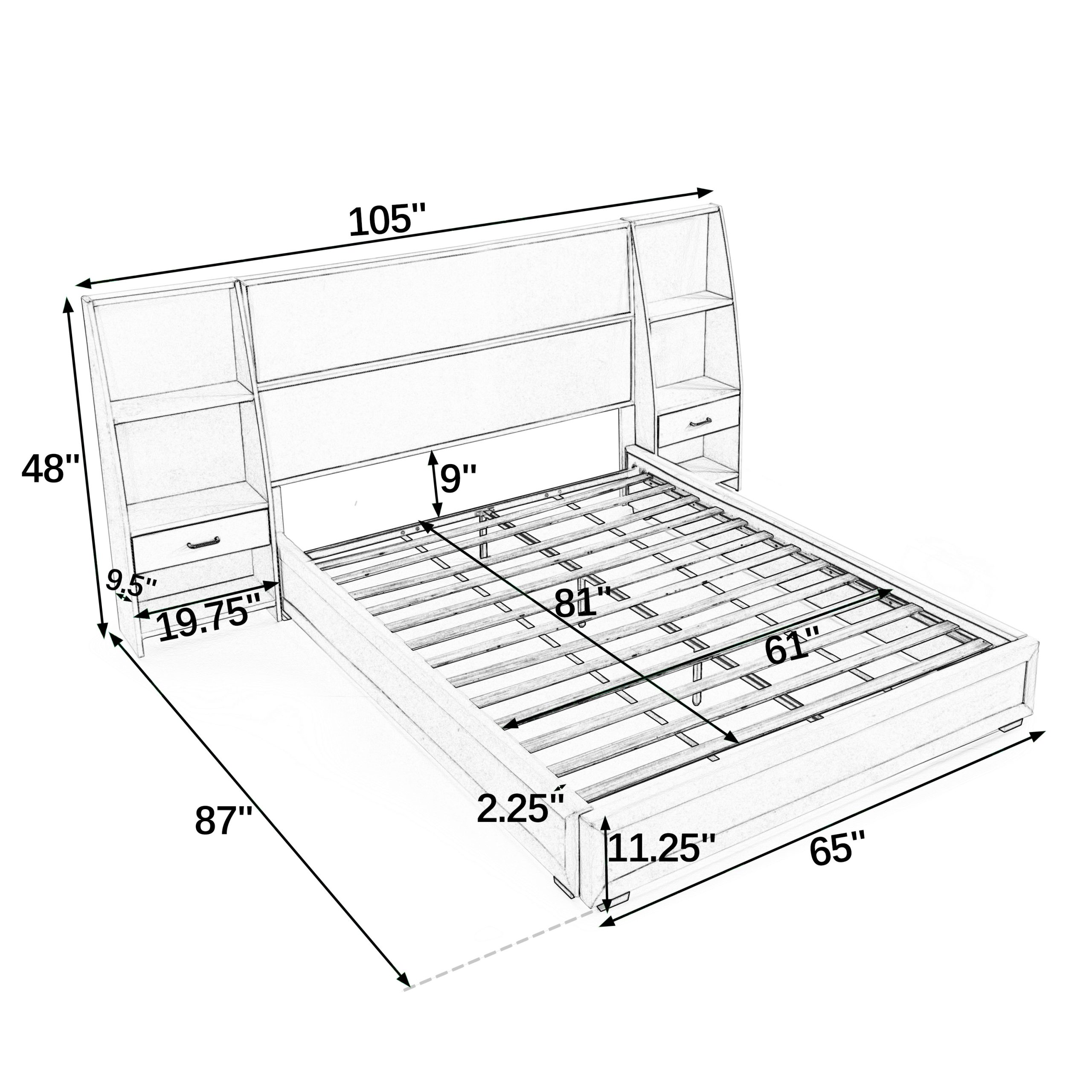 Queen Size Modern Storage Platform Bed Frame