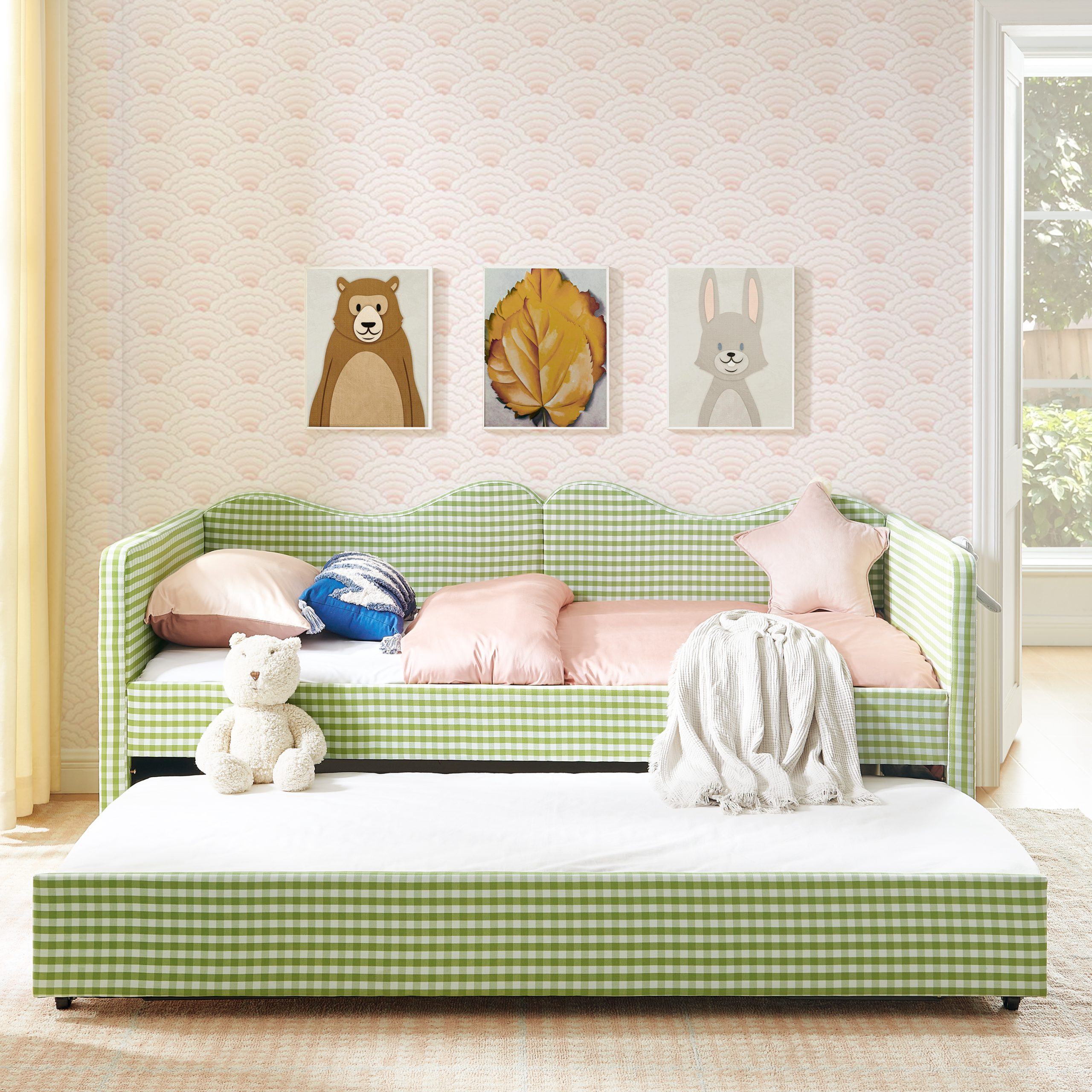 Gingham Upholstered Twin Size Daybed