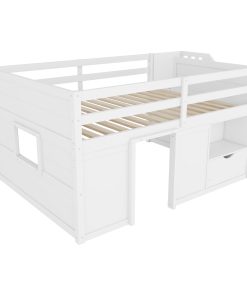 Full Size Solid Wood Low Loft Bed Frame