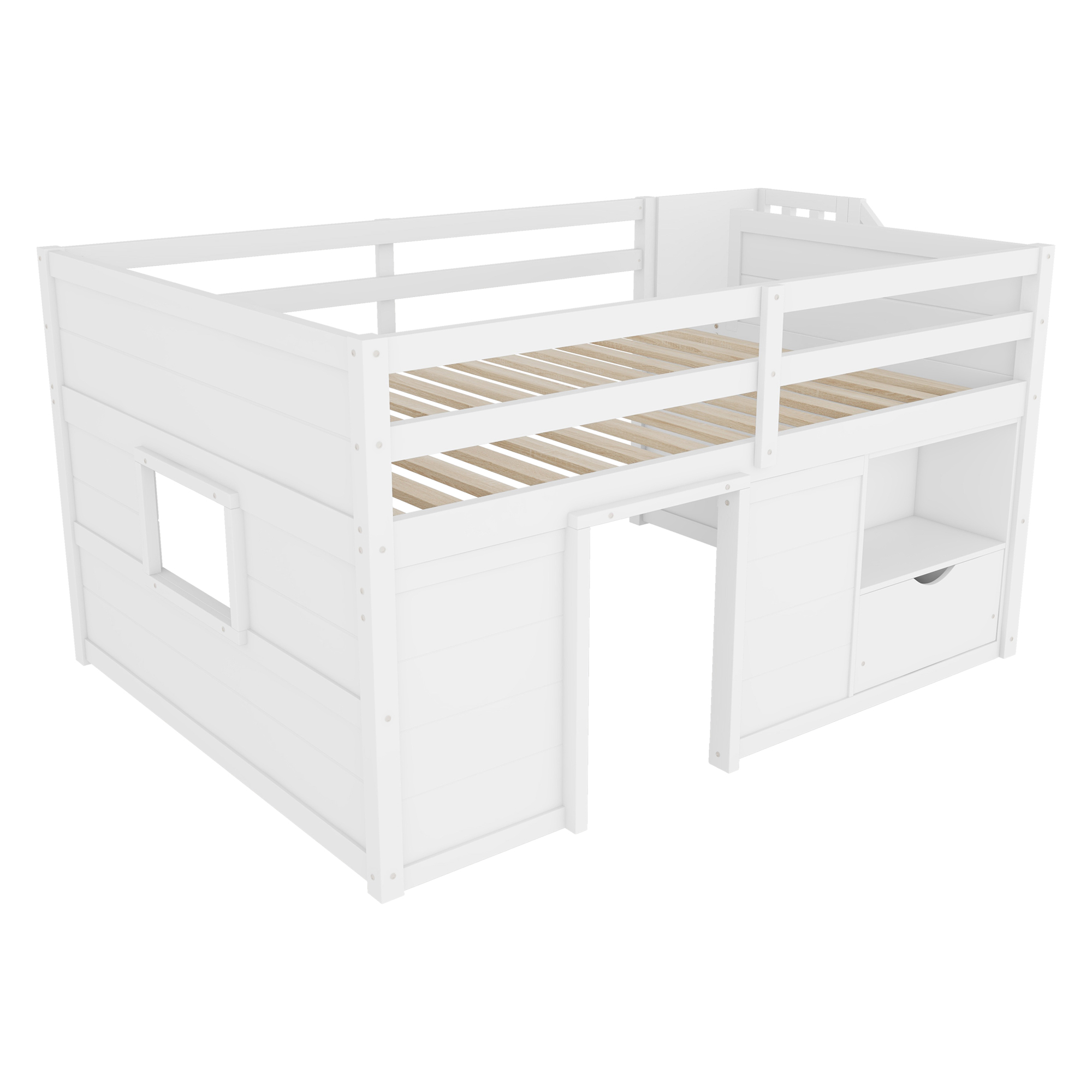 Full Size Solid Wood Low Loft Bed Frame