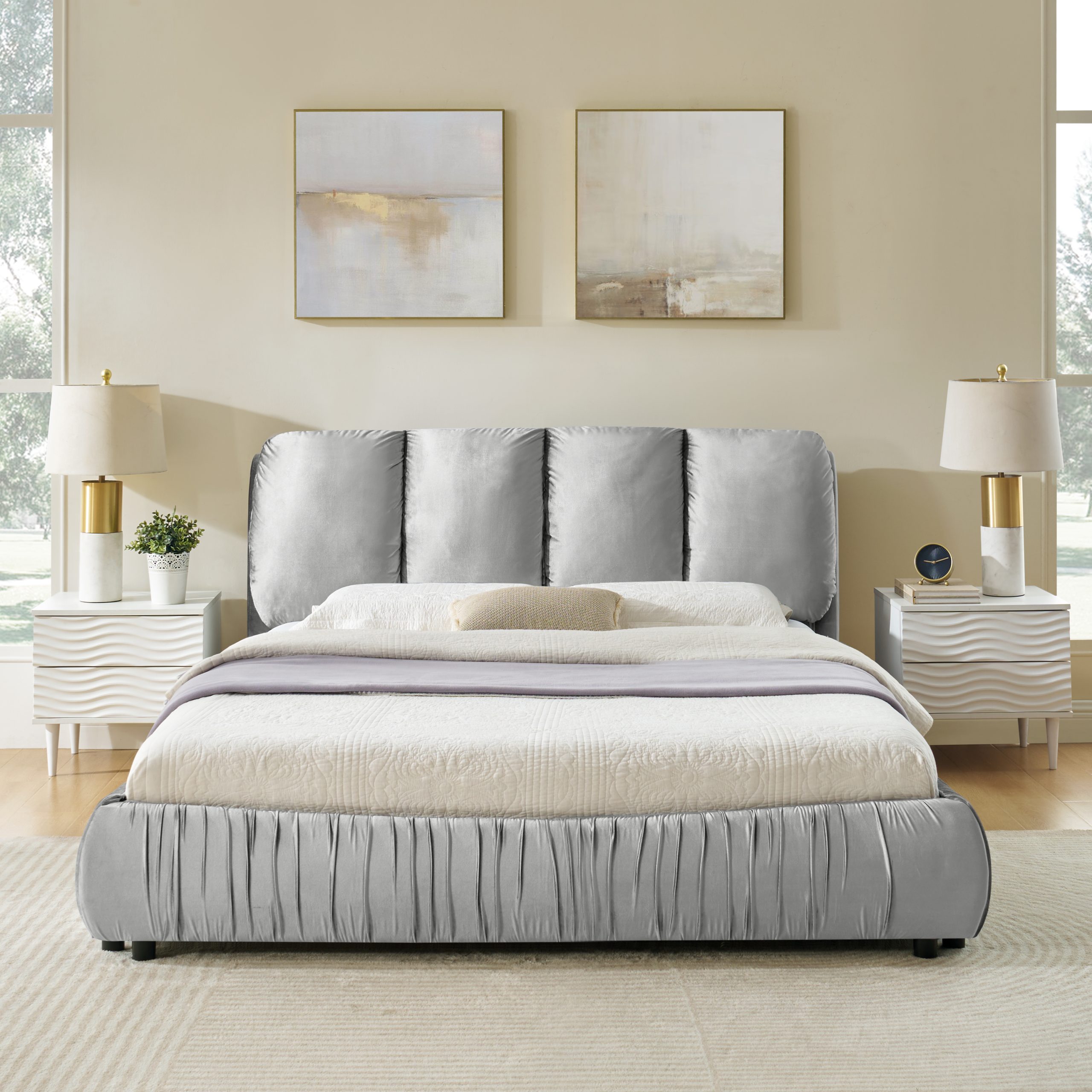 Minimalist Style Queen Size Upholstered Bed Frame