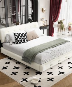Chenille King Size Platform Bed
