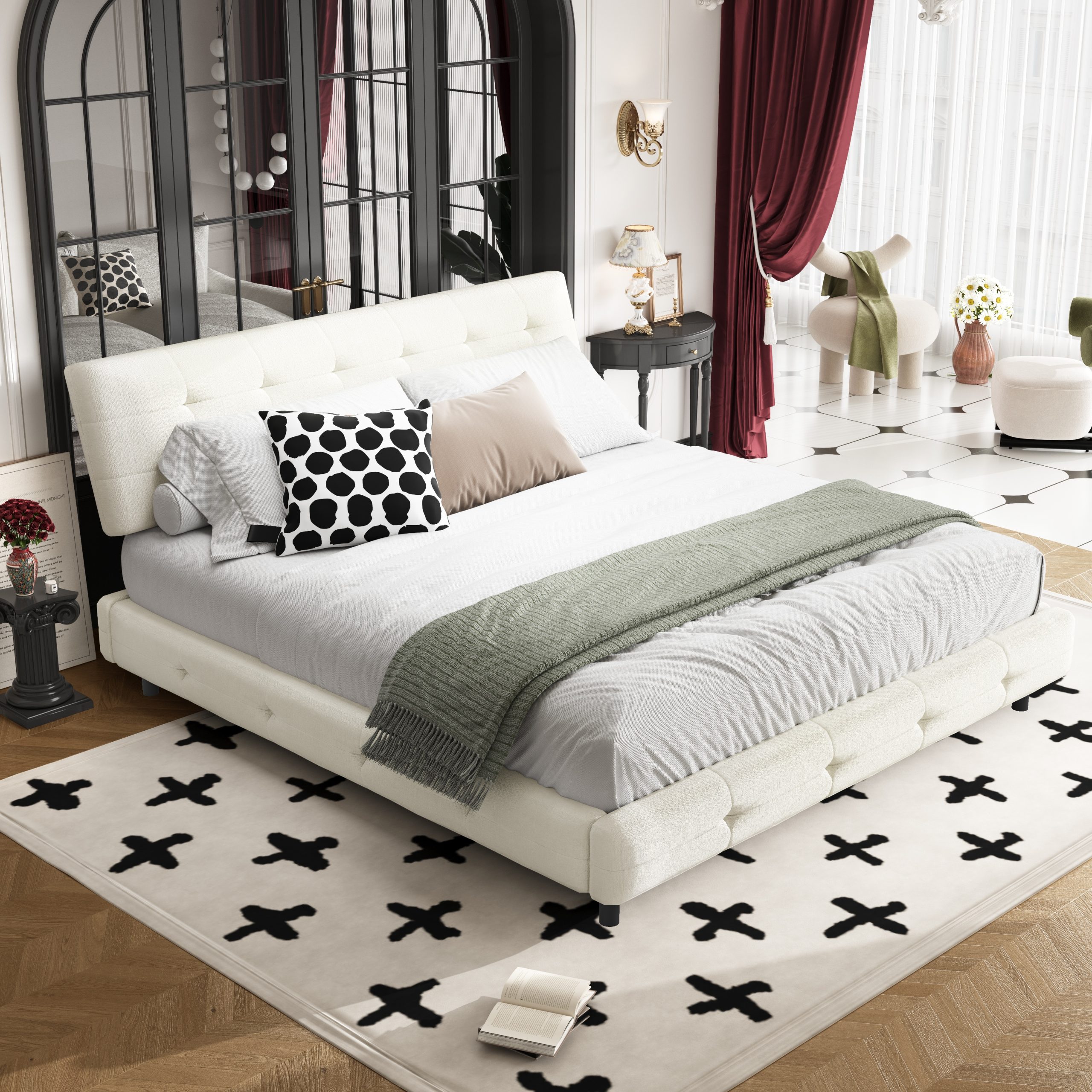 Chenille King Size Platform Bed