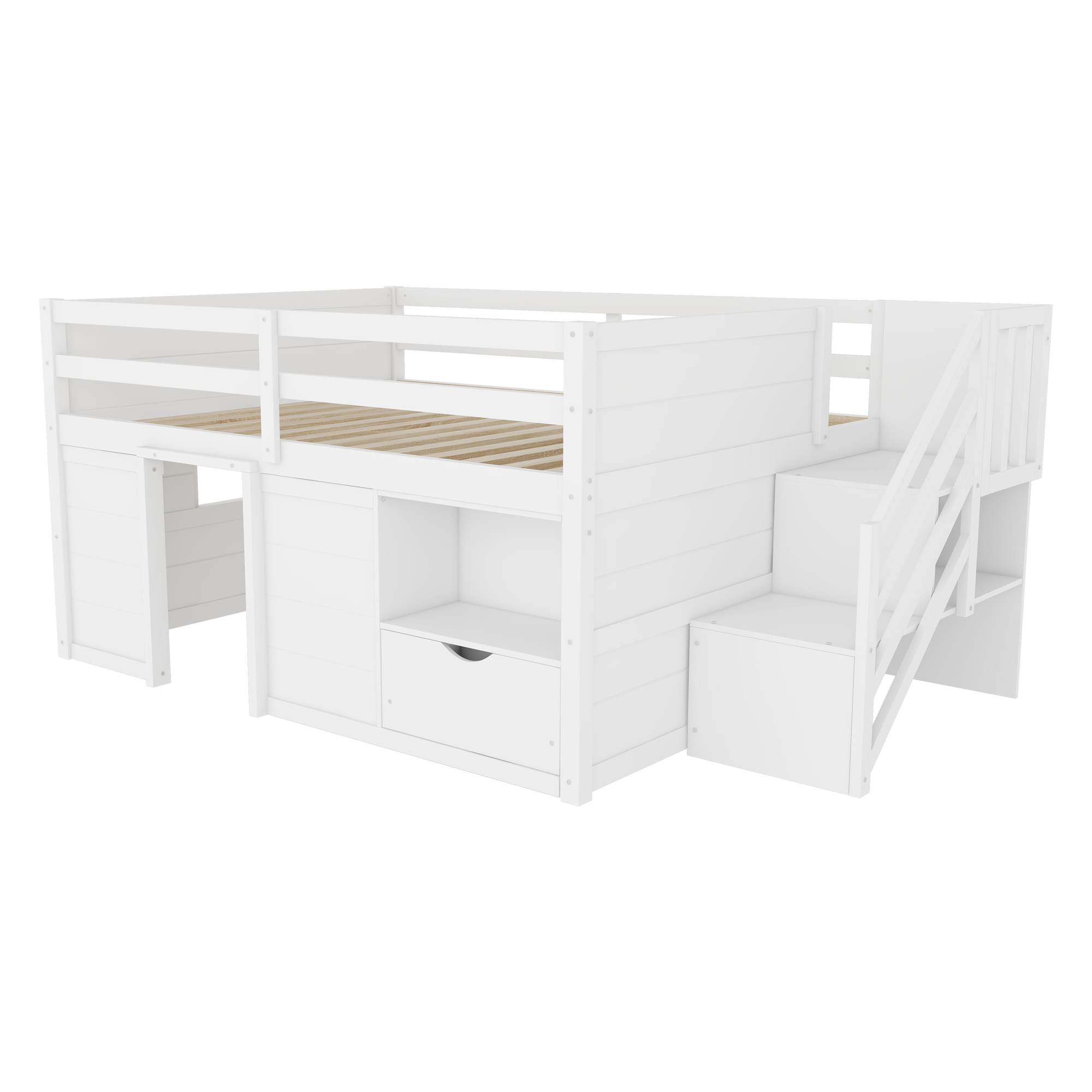 Full Size Solid Wood Low Loft Bed Frame