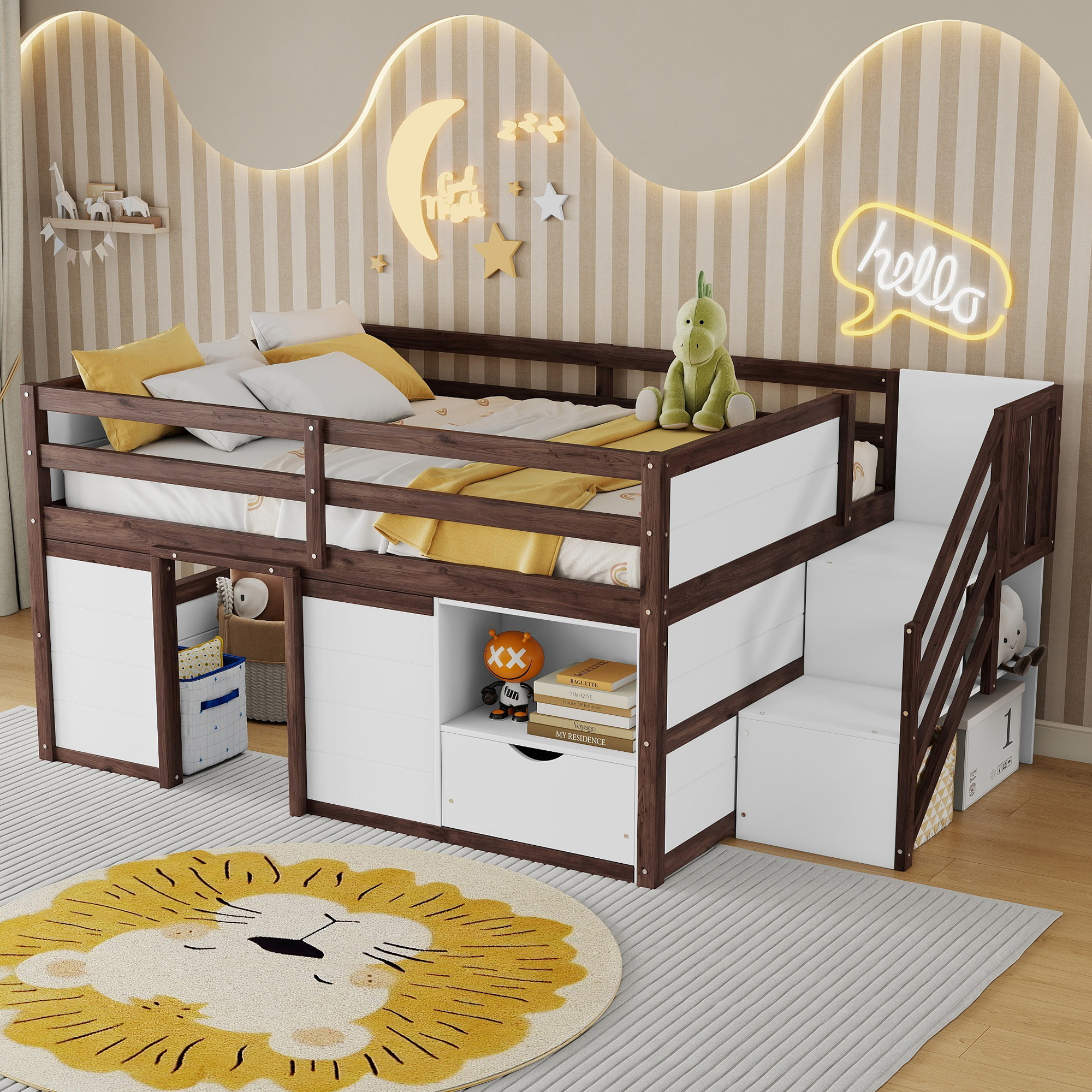 Full Size Solid Wood Low Loft Bed Frame