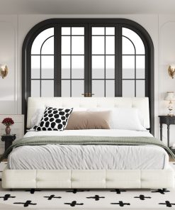 Chenille King Size Platform Bed