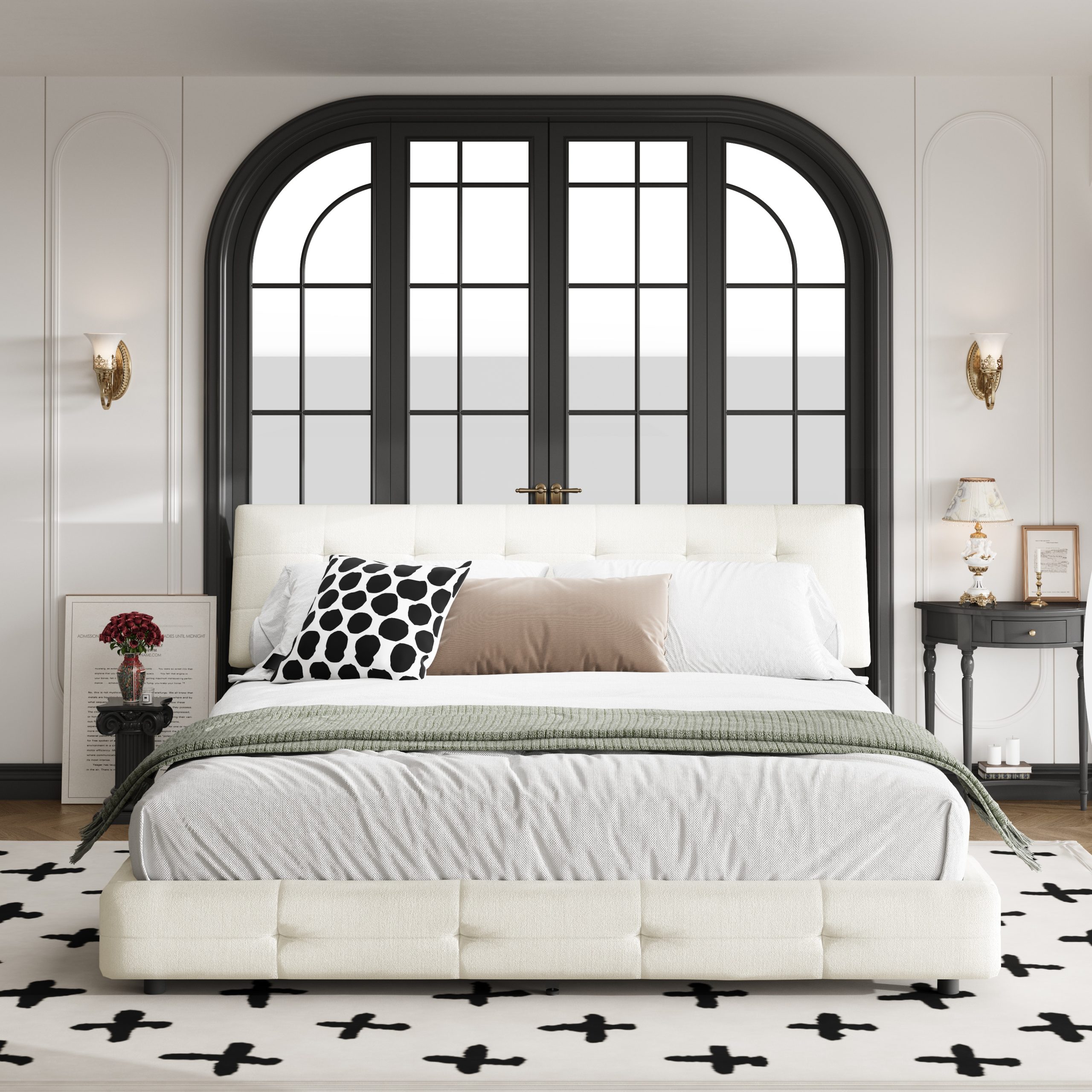 Chenille King Size Platform Bed